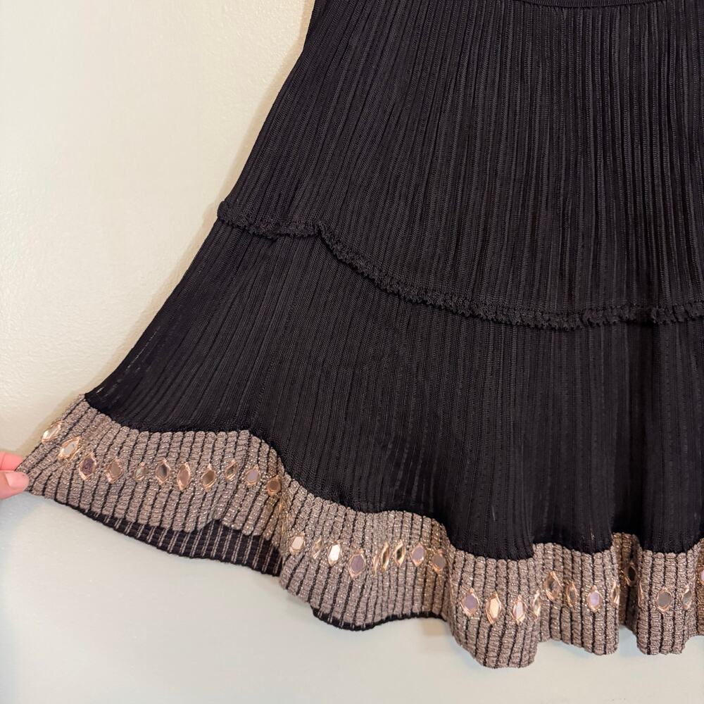 Alaia Paris Skirt Womens XS Black Gold A Line Ribbed Knit Ruffle Designer Italy - Picture 3 of 7